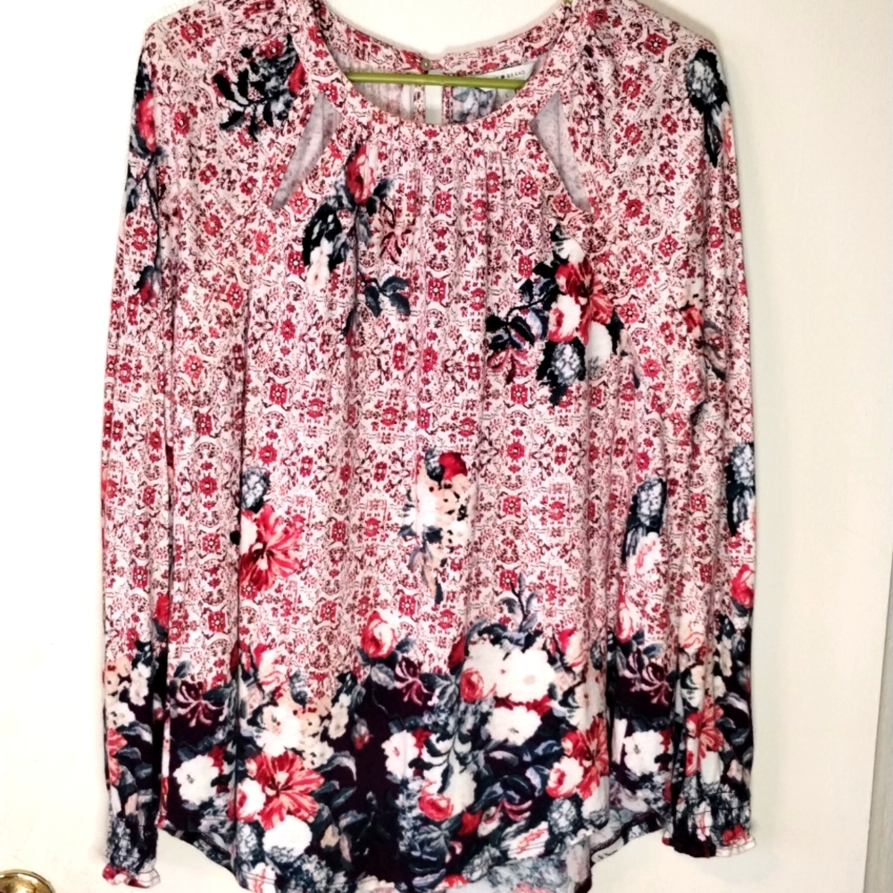 ⭐Lucky Brand Floral Eyelet Long l Red Purple Green Women's Size Large